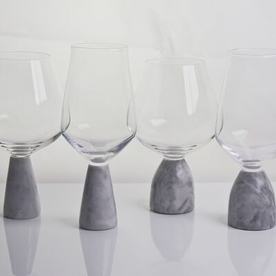 Hand Blown Crystal Wine Glass with Modern Gray Marble Stem Base Ultra Clear Bowl Perfect for Dinner Parties and Everyday