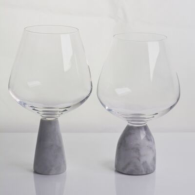 Hand Blown Crystal Wine Glass with Modern Gray Marble Stem Base Ultra Clear Bowl Perfect for Dinner Parties and Everyday