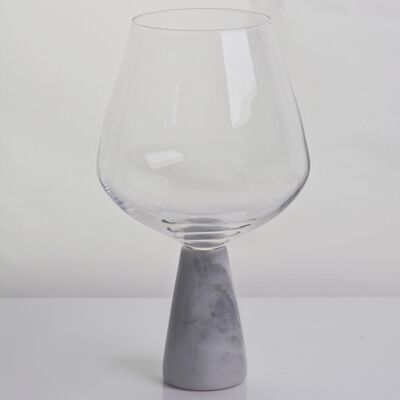 Hand Blown Crystal Wine Glass with Modern Gray Marble Stem Base Ultra Clear Bowl Perfect for Dinner Parties and Everyday