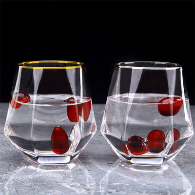 Diamond Geometric Gold Rim Crystal Glass Tumblers , Glass Drinking Cup