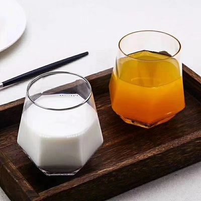 Diamond Geometric Gold Rim Crystal Glass Tumblers , Glass Drinking Cup
