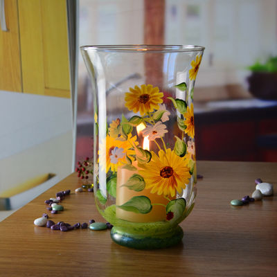 Hand Painted Sunflower Pattern Glass Candle Holders For Home
