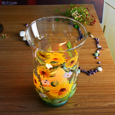Hand Painted Sunflower Pattern Glass Candle Holders For Home