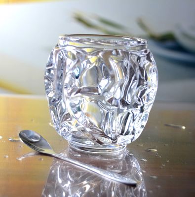 Heavy Duty Unique Ribbed Glass Candle Holders , Clear Glass Candle Holder For Tealight