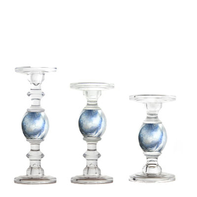 Crystal 3 Size Long Stem Candle Holders With Marble Planet