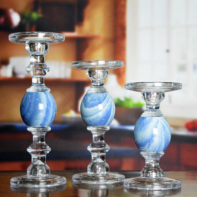 Crystal 3 Size Long Stem Candle Holders With Marble Planet