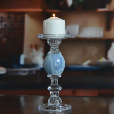 Crystal 3 Size Long Stem Candle Holders With Marble Planet