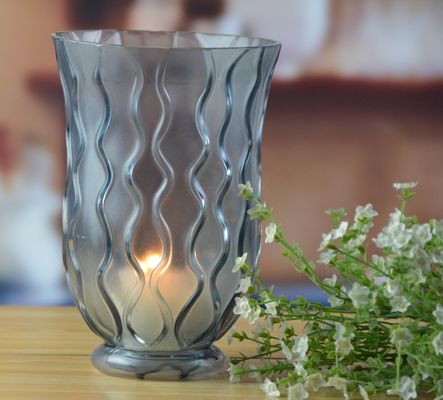 8" Grey Embossed Fence Pattern Glass Candle Holders