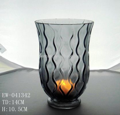 8" Grey Embossed Fence Pattern Glass Candle Holders