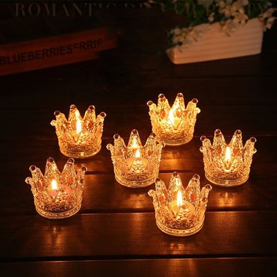 Romantic Crown Tea Light Mini Votive Candle Holders ,  Glass Cylinder Candle Holders For Party