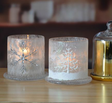 Frost Glass Candle Holders , Glass Cylinder Candle Holders For Holiday Decoration