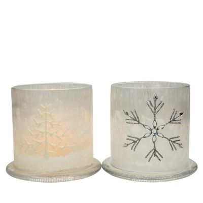 Frost Glass Candle Holders , Glass Cylinder Candle Holders For Holiday Decoration