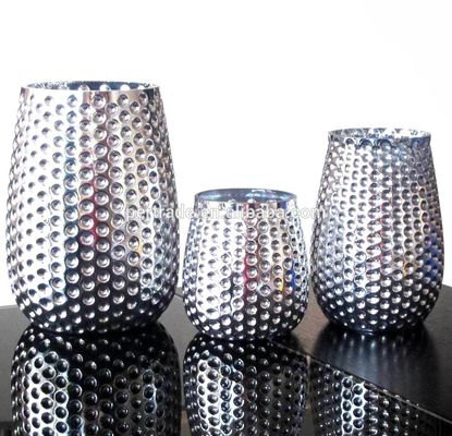 3 Size Silver Color Egg Shape Glass Candle Holders