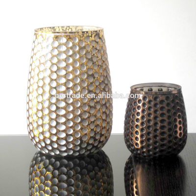 3 Size Silver Color Egg Shape Glass Candle Holders