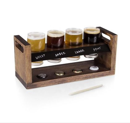 Handmade 5oz Craft Beer Tasting Kit , Craft Beer Glasses Set With Wooden Paddle