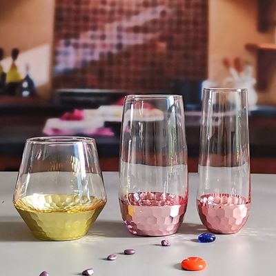 400ml Hand Cut Gold Honeycomb Crystal Wine Glasses