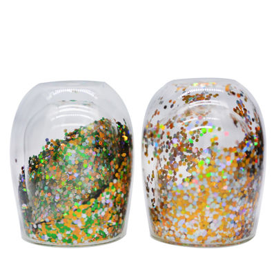 13oz Customized Borosilicate Double Wall Tumbler Drinking Glasses With Colorful Glitter Inside