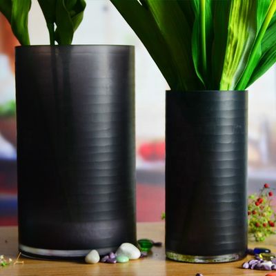 Hand Engraved Cylinder Decorative Glass Vase ,  Cylinder Vase Centerpieces With Pattern