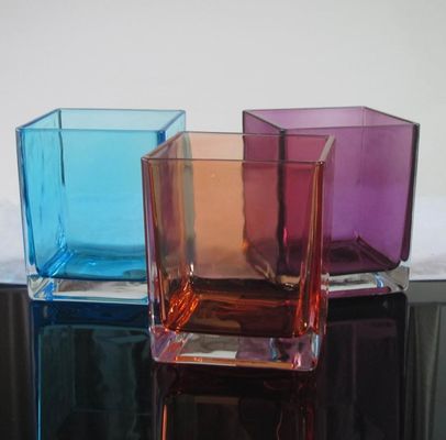 Handmade Square 8 Inch Glass Vase For Centerpieces