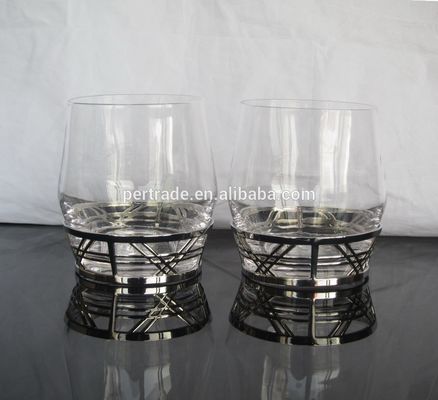 Retro Style Metal Base Rock Glass Handmade Whiskey Glass , Crystal Whisky Glasses