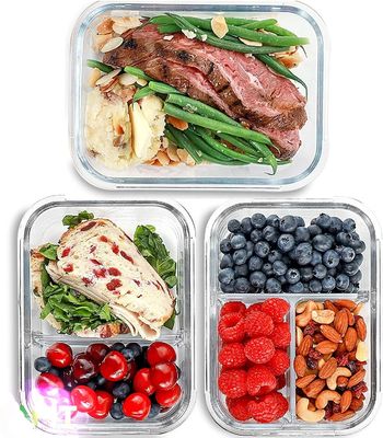 Borosilicate Pressed Glass Lunch Boxes With Locking Lids