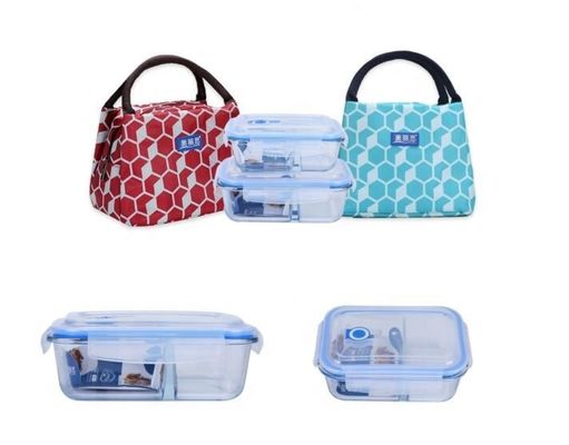 Borosilicate Pressed Glass Lunch Boxes With Locking Lids