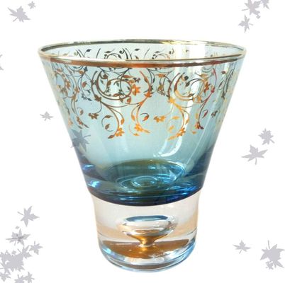 Blue Color Golden Rim Stemless Crystal Cocktail Glasses