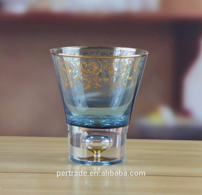 Blue Color Golden Rim Stemless Crystal Cocktail Glasses