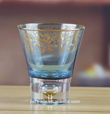 Blue Color Golden Rim Stemless Crystal Cocktail Glasses