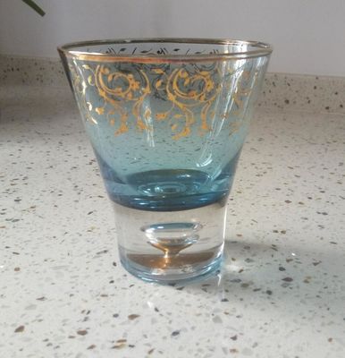 Blue Color Golden Rim Stemless Crystal Cocktail Glasses