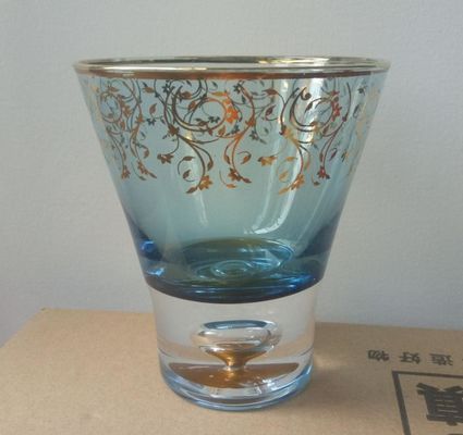 Blue Color Golden Rim Stemless Crystal Cocktail Glasses