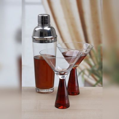 Whole Set Heavy Stout Stemed Crystal Cocktail Glasses , Vintage Martini Glasses