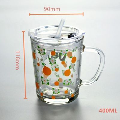Cartoon Crystal Drinking Glass With Lid And Silicate Straw