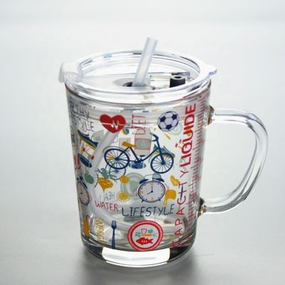 Cartoon Crystal Drinking Glass With Lid And Silicate Straw