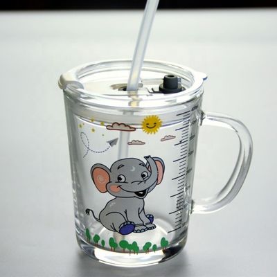 Cartoon Crystal Drinking Glass With Lid And Silicate Straw
