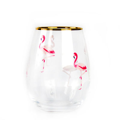 Hand Painted Gold Rim Wine Glass Tumbler With Color Decal