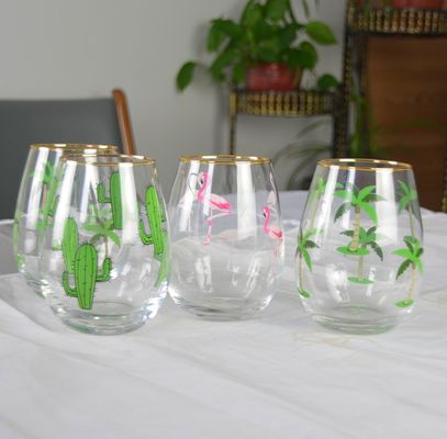 Hand Painted Gold Rim Wine Glass Tumbler With Color Decal