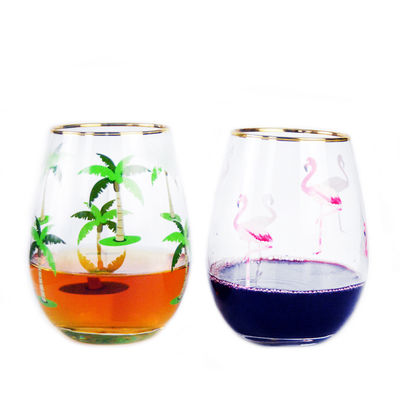 Hand Painted Gold Rim Wine Glass Tumbler With Color Decal