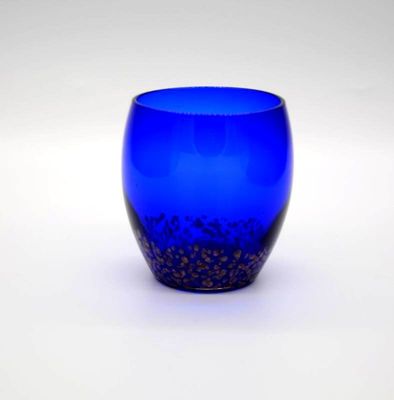 Solid Cobalt Blue Whisky Tumbler Glass With Golden Stone