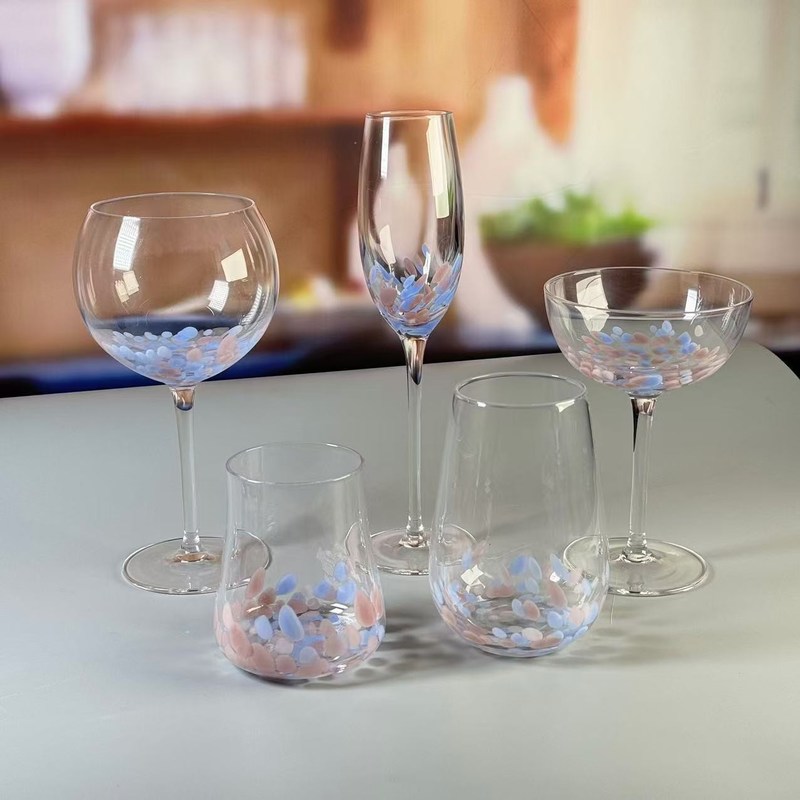 quality Brown Customized Hand Blown Half Confetti Lead Free Crystal Wine Glass Goblet Set Stylish Durable Choice For Beverage Service factory