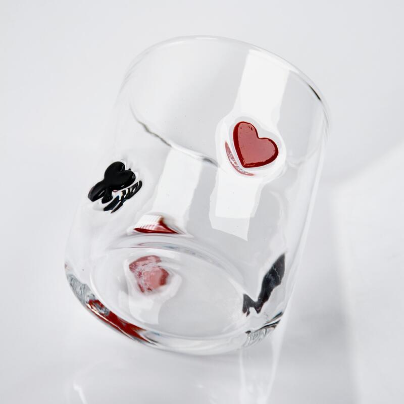 quality Hand Blown Poker Icon Whiskey Glass, 400ml Clear Tumbler With Heart, Spade, Club & Diamond Suits, Old Fashioned Glass For Whiskey, Cocktails, Juice factory