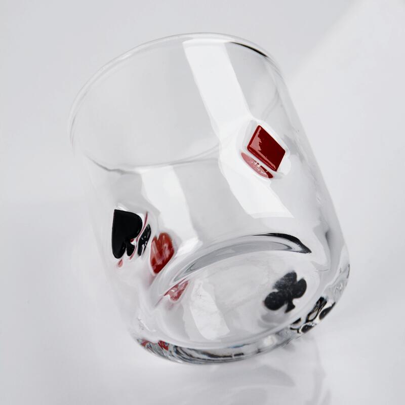 quality Hand Blown Poker Icon Whiskey Glass, 400ml Clear Tumbler With Heart, Spade, Club & Diamond Suits, Old Fashioned Glass For Whiskey, Cocktails, Juice factory