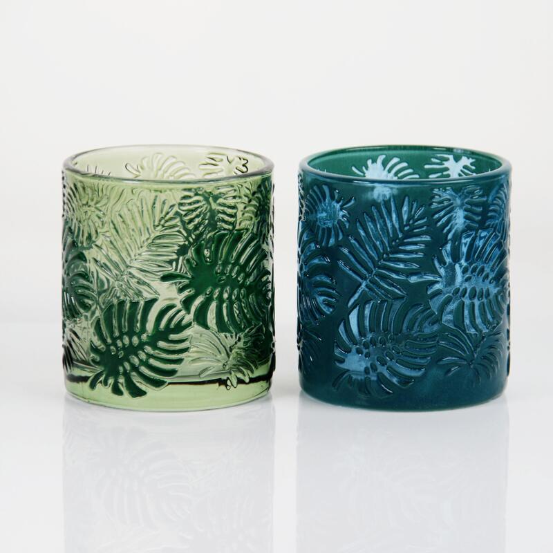 quality Embossed Tropical Monstera Leaf Glass Candle Holder with 200ml Capacity in Lead-Free Crystal Glass factory