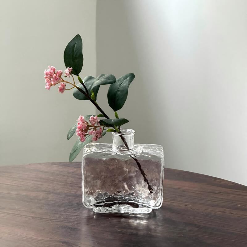 quality Rectangular Clear Hammered Glass Vase - Modern Minimalist Decorative Flower Vase for Table Centerpiece factory
