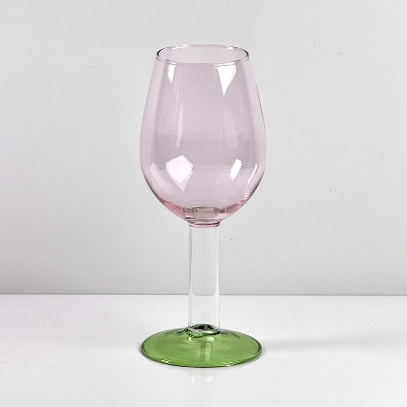 Quality Hand Blown Borosilicate Stemmed Wine & Cocktail Glass Set, Pink Bowl with Green Hollow Stem Base, Colored Spray Tinted Art Goblets for Bar, Wedding & Table Decor factory