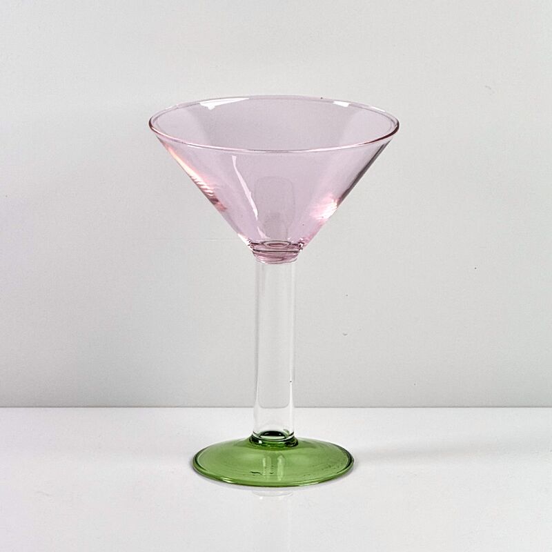 Quality Hand Blown Borosilicate Stemmed Wine & Cocktail Glass Set, Pink Bowl with Green Hollow Stem Base, Colored Spray Tinted Art Goblets for Bar, Wedding & Table Decor factory
