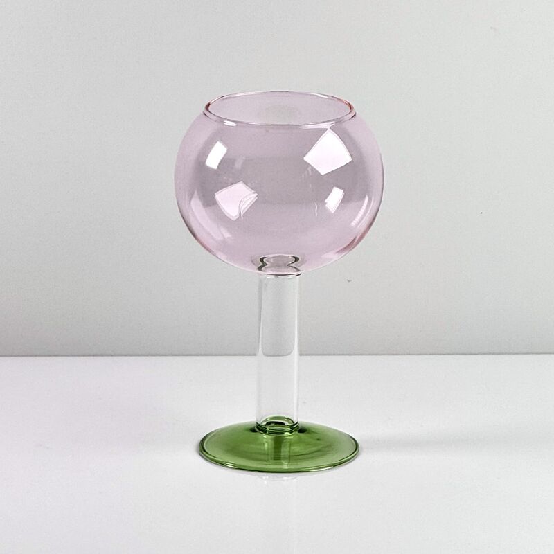 Quality Hand Blown Borosilicate Stemmed Wine & Cocktail Glass Set, Pink Bowl with Green Hollow Stem Base, Colored Spray Tinted Art Goblets for Bar, Wedding & Table Decor factory