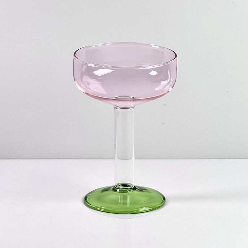 Quality Hand Blown Borosilicate Stemmed Wine & Cocktail Glass Set, Pink Bowl with Green Hollow Stem Base, Colored Spray Tinted Art Goblets for Bar, Wedding & Table Decor factory