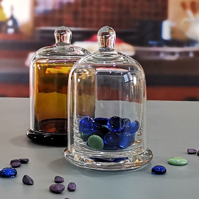 quality Customized Color Glass Cloche Jar with Bell Dome Glass Lid For Candle Wax factory