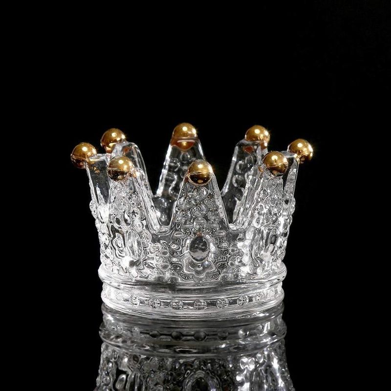 Classic Crown Clear Glass Candle Holders